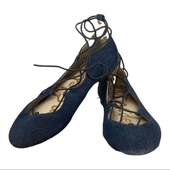 Sam Edelman Flynt Denim Wrap Around Flats Size 6 - Picture 3 of 8